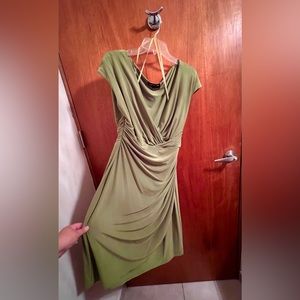 Beautiful & flattering Jones New York Olive Green Draped V-Neck Dress -Size 16